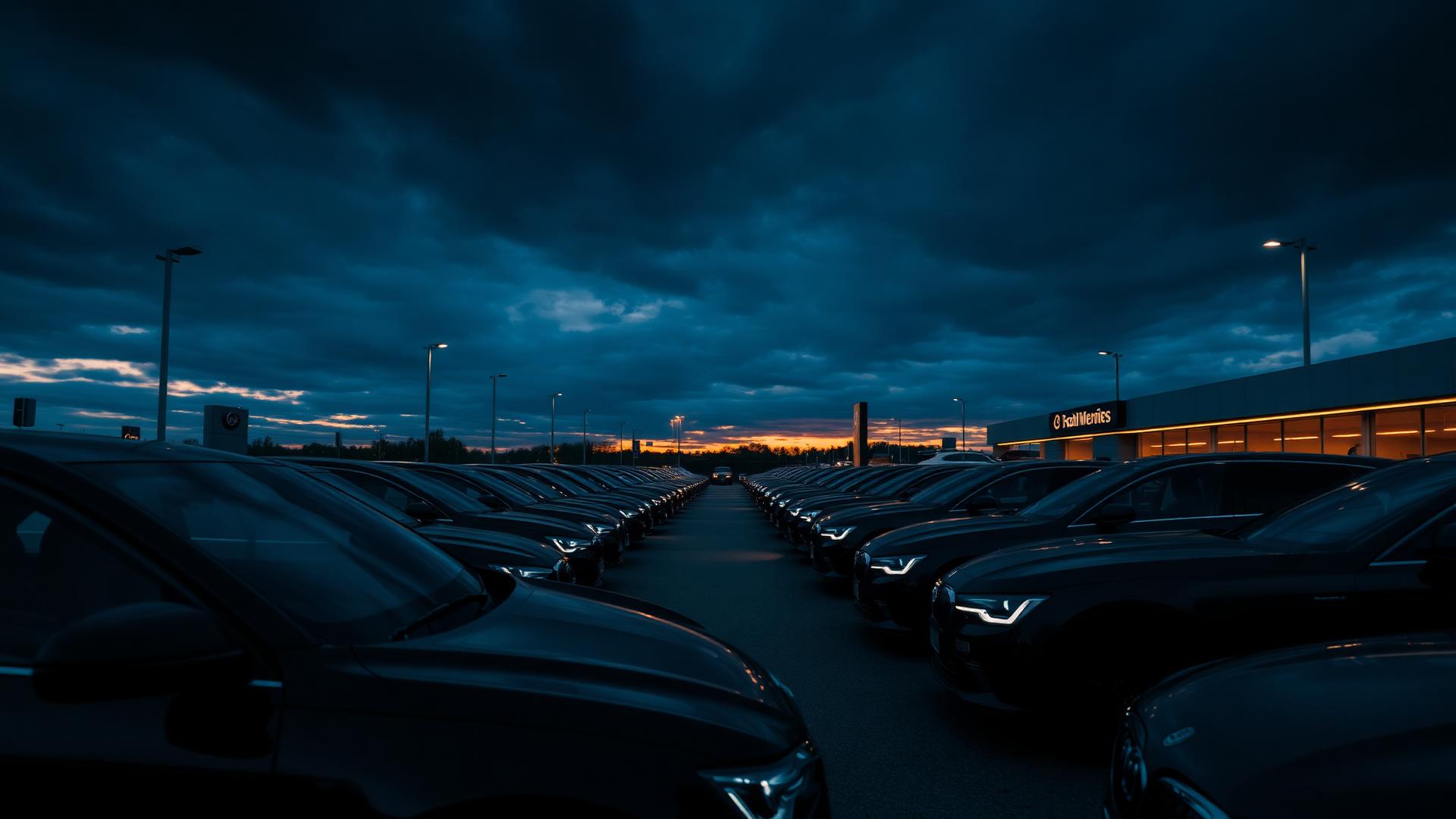 Premium dealership forecourt at dusk